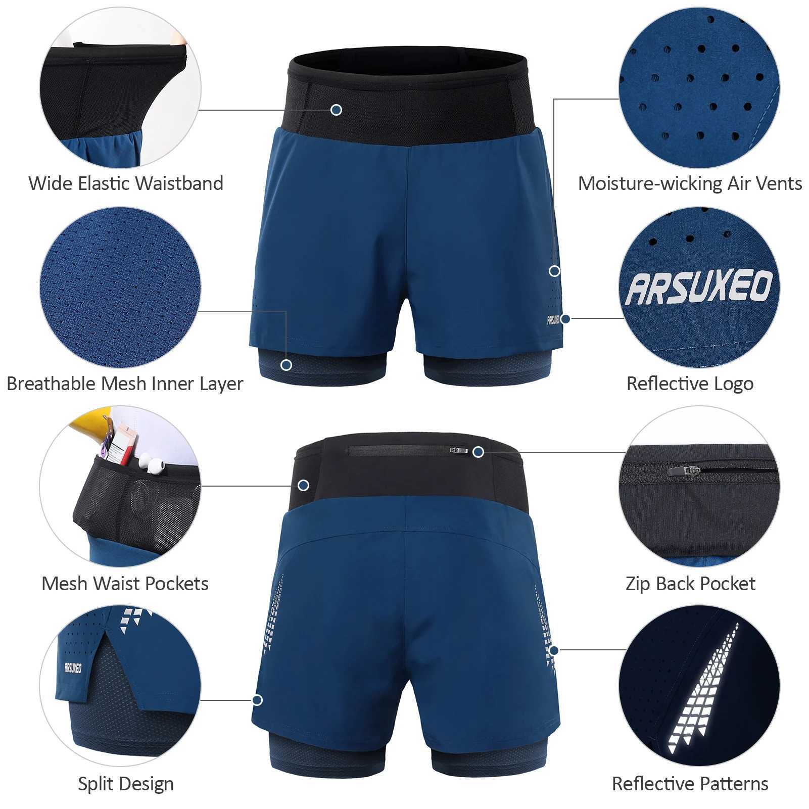 Men 2 in 1 Running Shorts High Waist Athletic Shorts Sport Shorts Workout Shorts with Pockets for Gym Jogging TennisXJ241226