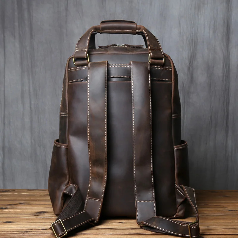 Retro Leather Mens Backpack Top Layer Leather Large Capacity Computer Backpack Crazy Horse Leather Leisure Travel Men Bag NZPJ 241225