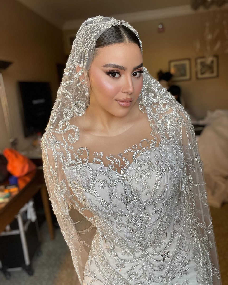 Luxurious Wedding Dress Beading Mermaid Sheer Neck Bridal Gowns Rhinestone Long Sleeves Bride Dresses Customized Plus Size Vestido de novia