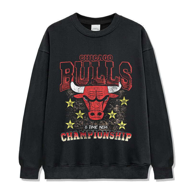 American Bull BULLS printed washed and worn short sleeved men's T-shirt made of pure cotton round neck hooded sweatshirt