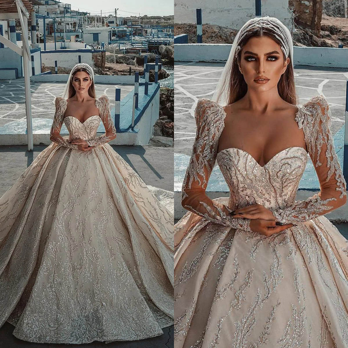Brilliant Ball Gown Wedding Dresses Strapless Sleeveless Appliques Lace Sequins Court Gown Pleat Custom Made Sweep Floor Bridal Plus Size Vestidos De 