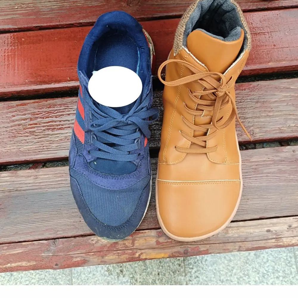 Barefoot Leather Boots With Wool Linning Inside For Women man Zero Drop Wider Toes Box241226bj