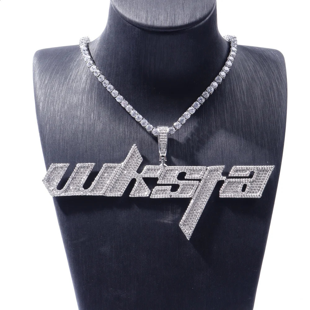 Custom Italics Word Pendant Chain Personalized Cubic Zircon Diamond Name Necklace Sporty Style Hip Hop Jewelry Gift For Him Her 241226