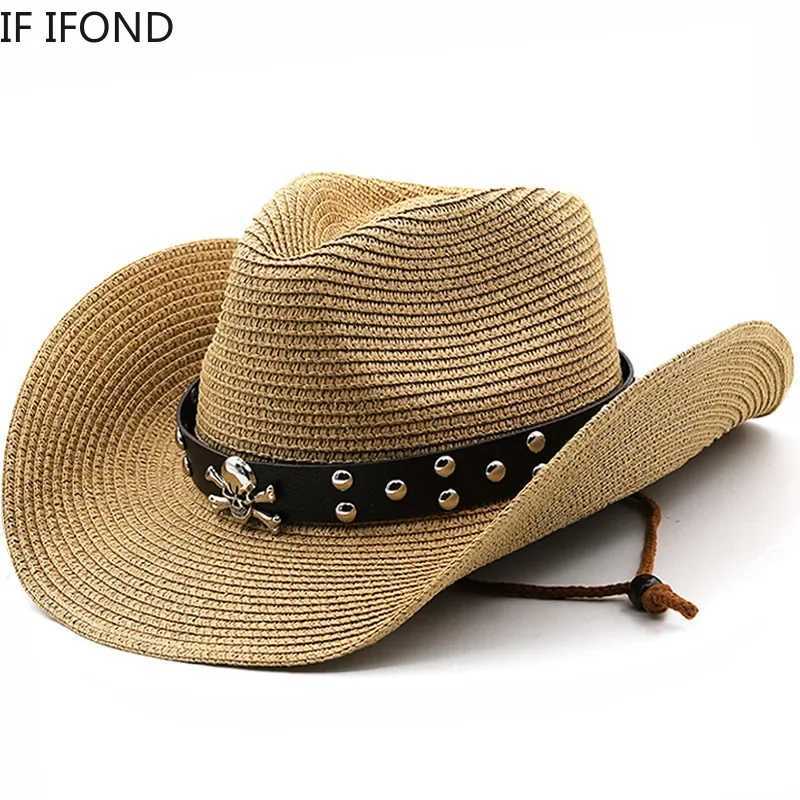 Fashion punk brand mens western cowboy hat summer Str beach hat Panama cowboy girl jazz sun C gorros hombre W241225
