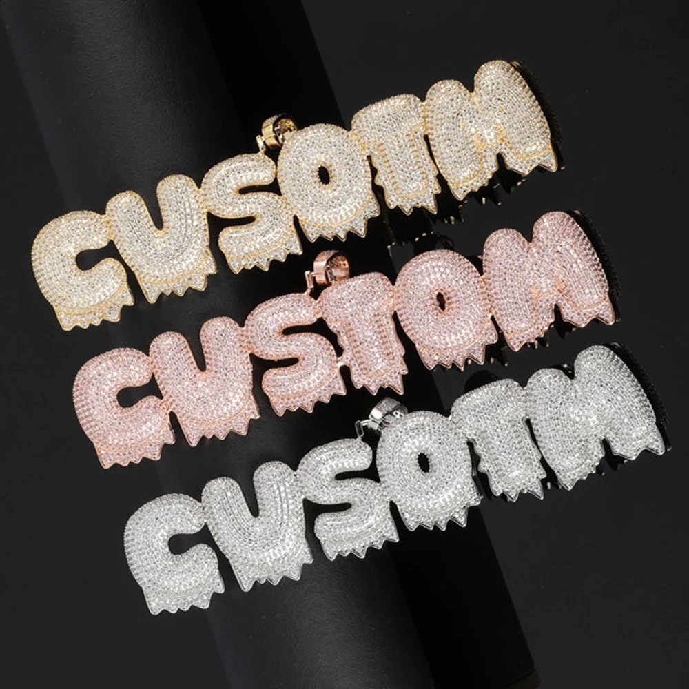 Hip Hop Iced Out Bubble Letters Custom Name Cubic Zircon Drip Chain Pendants Necklaces For Men Jewelry With Tennis 241226