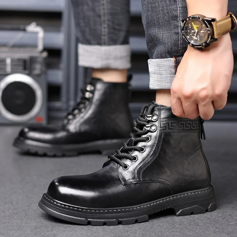 Mens Hightop Fashion Shoes Motorcycle and Ankle Boots Waterproof Men Leather Comfortable Casual Boot 241225