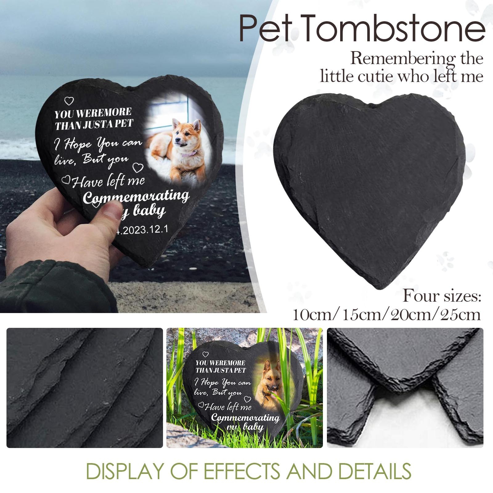 Personalized Pet Memorial Stone Black Memorial Garden Stone With Photo Engraved, Gift For Anyone Who Has Lost A Loved One Or Pet