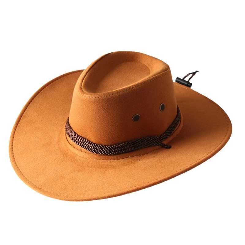 Retro Western Cowboy Hat Solid Color Potted Hat Wide Brown Hat Outdoor Sunshine Used for Hiking W241225