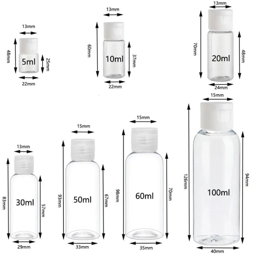 50pcs 5-100ml Plastic Empty Bottles with Flip Cap Refillable Travel Leak Proof Containers for Shampoo Liquid Body Soap Lotion 241225