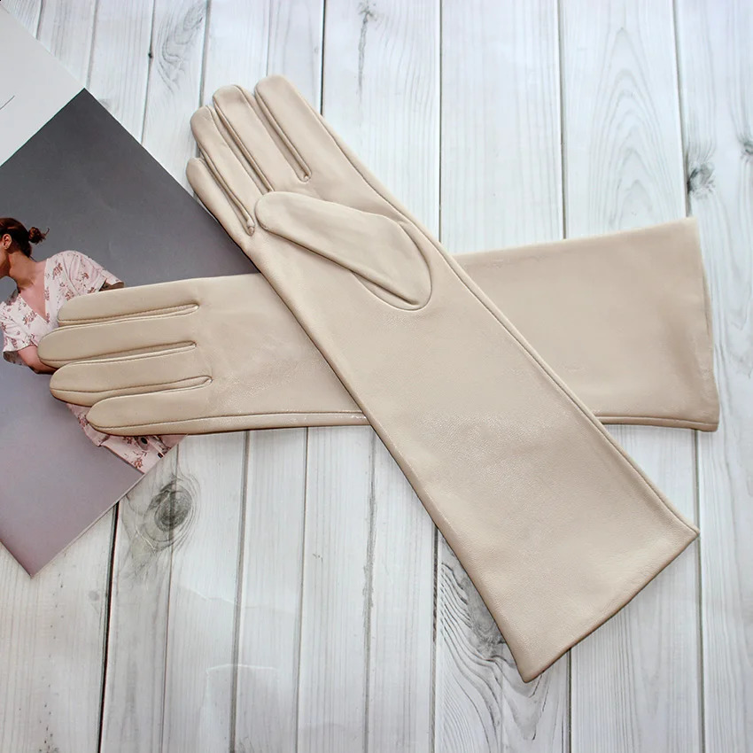 Long Sheepskin Gloves Womens chromatic Leather Touch screen Fashion Versatile Trend Autumn Driving Gloves 241226