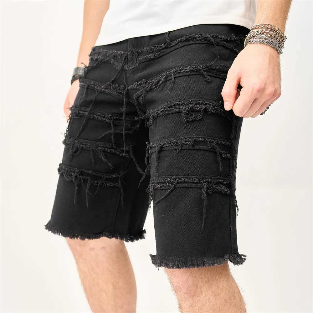 Mens ultra-thin straight denim shorts summer mens solid casual jeans five point pants W241226