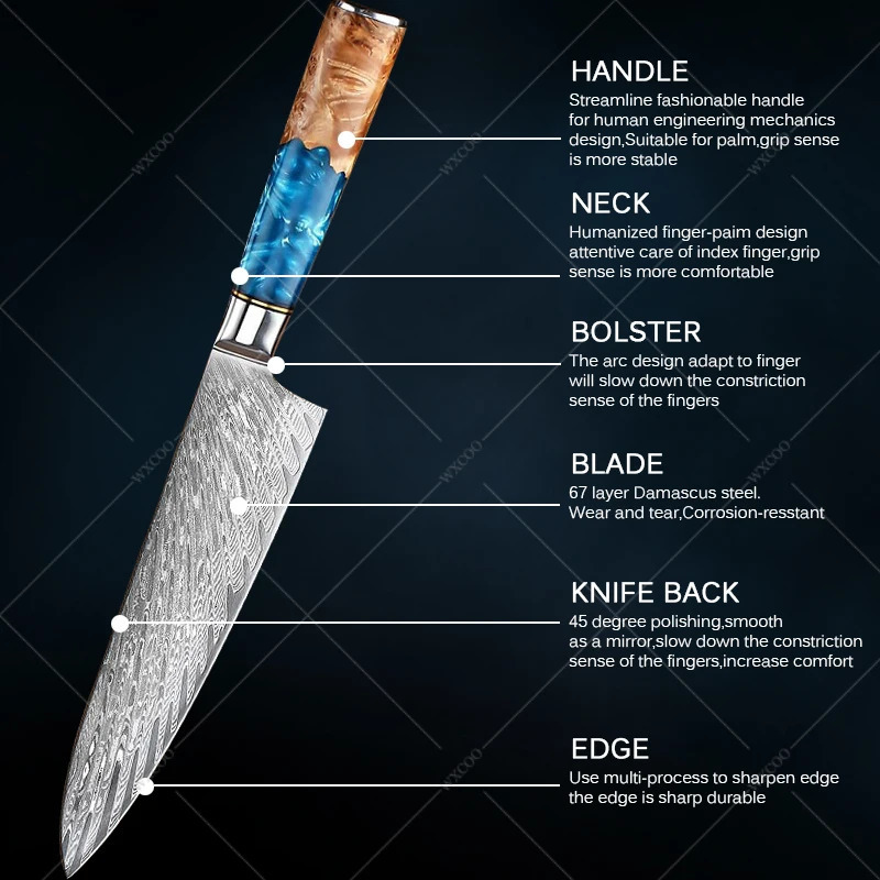 Damascus kitchen knife set stainless steel chef knife home slicing knife Japanese Santo knife bread knife 241225