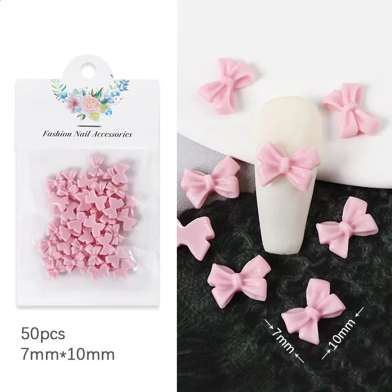 50pcs Mini Bow Nail Art Decorations 3D Cute Candy Color Nails Charms s Pink Black White DIY Resin Nail Accessories 241226