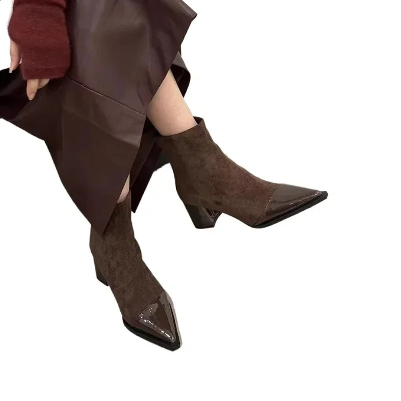 Women Boots Winter Quality Womens Ankle Boots Sexy Pointed High Heels Boots Trend Versatile Office Lady Shoes Botas 241226
