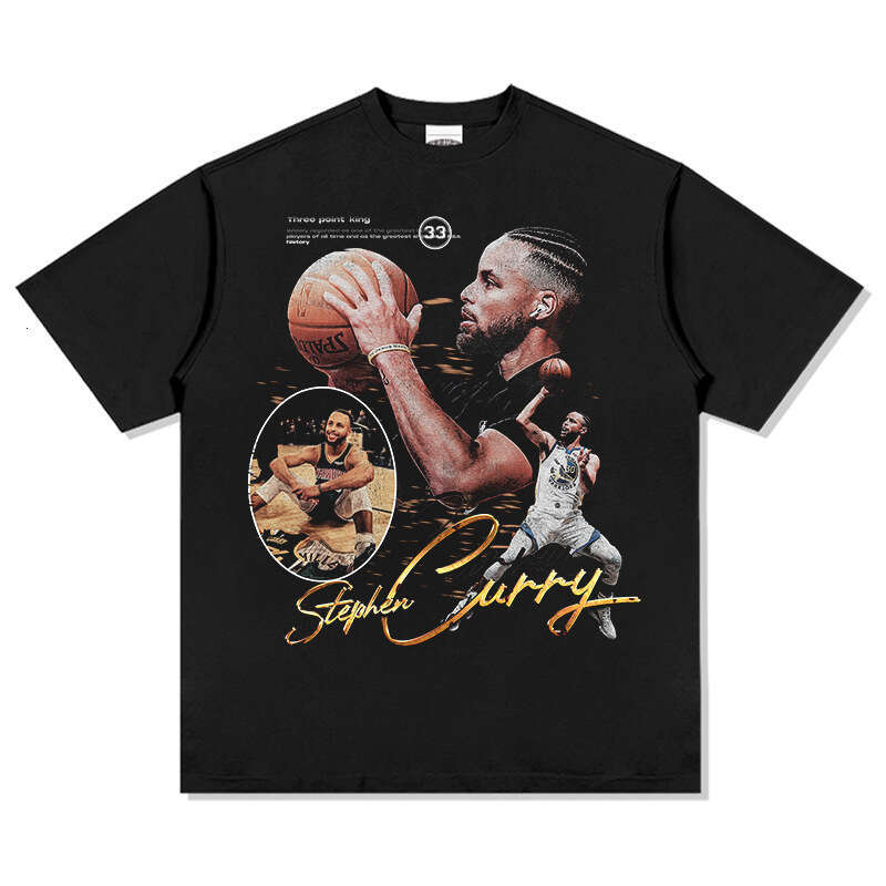 New Warriors Curry Basketball Character Print Short Sleeve T-shirt American Street Style