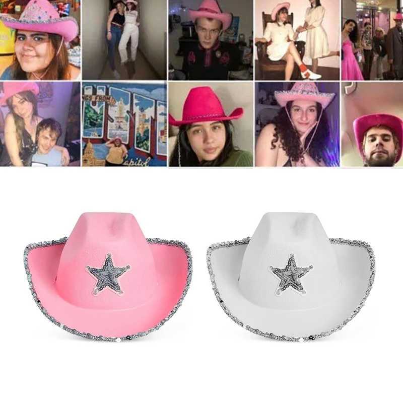 Felt Cowboy Hat Western Cowgirl Hat Costume Glitter Hats C for Kids Boys Girls W241225