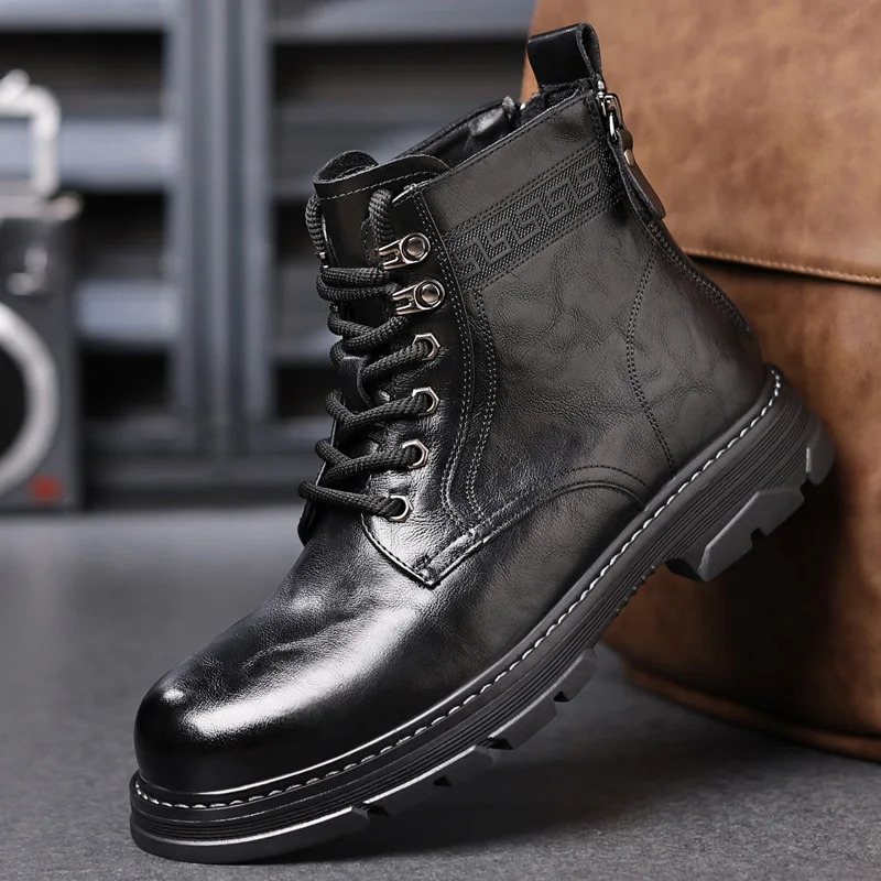 Mens Hightop Fashion Shoes Motorcycle and Ankle Boots Waterproof Men Leather Comfortable Casual Boot 241225