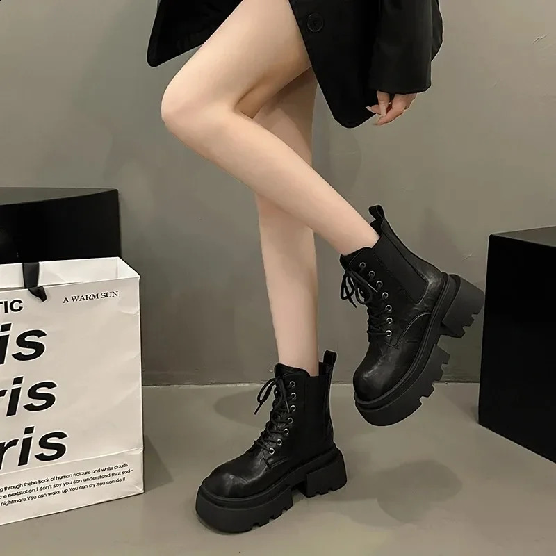 High Quality Ladies Shoes Front Lace-up Womens Boots Fashion Round Toe Office and Career Solid Ankle Bootszapatos 241226