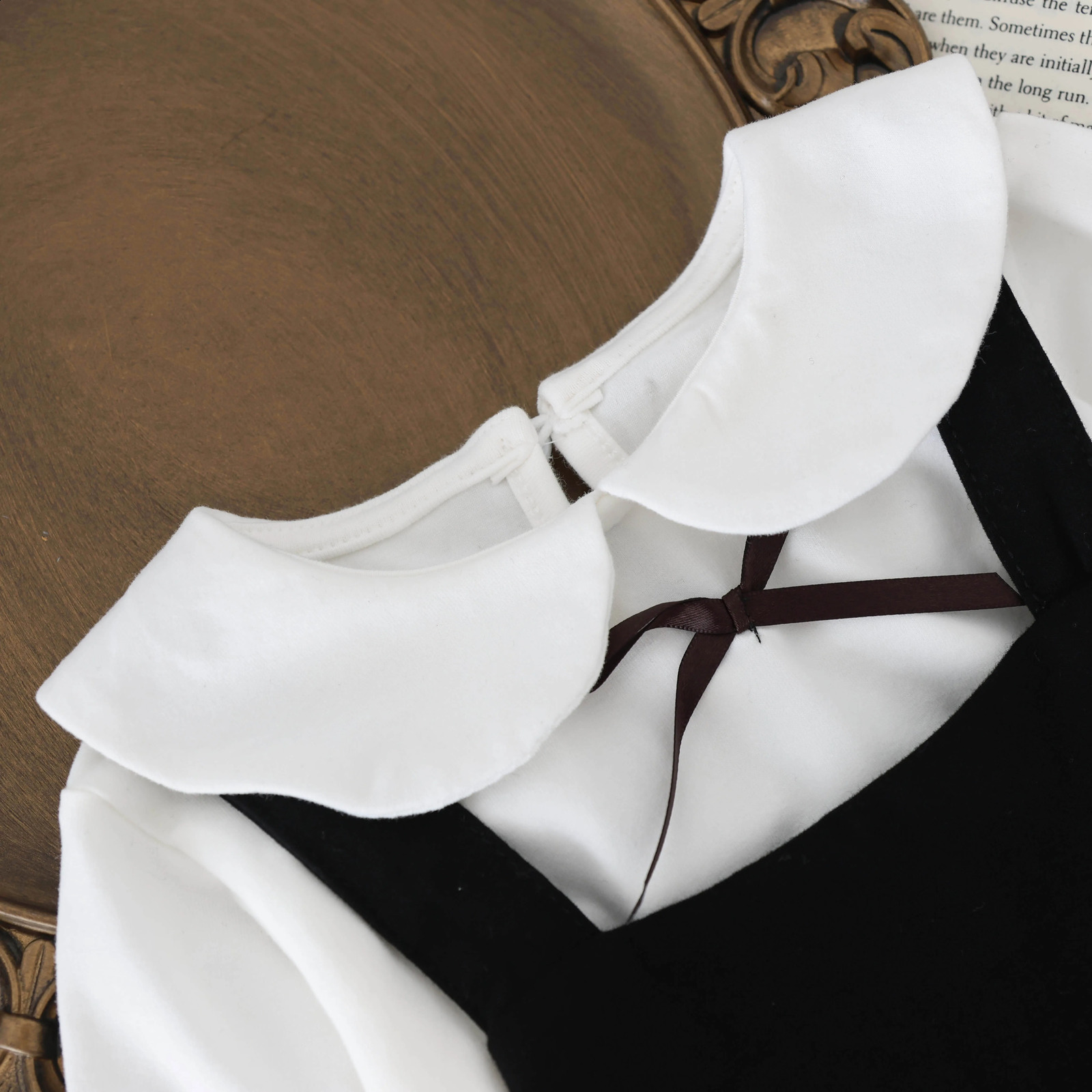 Girls College Style suit Childrens Korean Doll Collar Shirt Lace Strap dress TwoPiece Set 241225