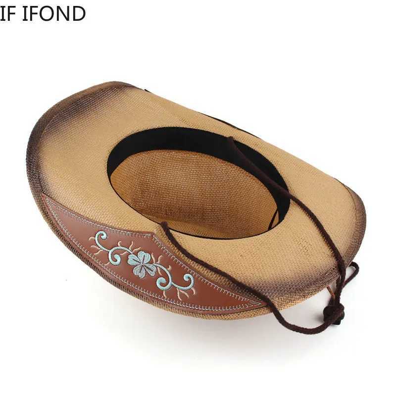 New Retro Str Hat Western Cowboy Hat Spring Summer Panama Sun Hat Retro Elegant Cowboy Girl Jazz C Sombrero Hombre W241225