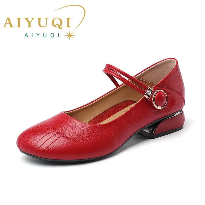 AIYUQI Women's Mary Jane Shoes Genuine Leather Red Spring Shoes Women Large Size Ladies Shoes