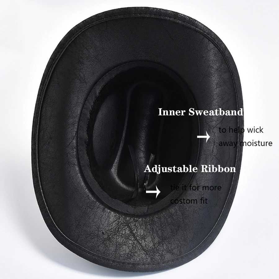 Artificial leather western mens cowboy hat retro gentleman Panama cowboy hat Sombrero Hombre W241225