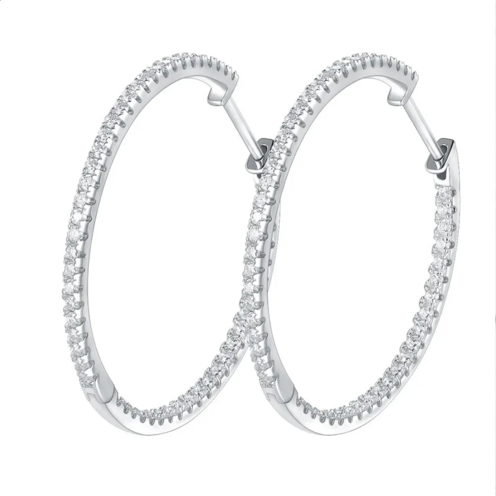 Real Diamond Earrings 18K White Gold Plated 925 Sterling Silver Hoop Earrings for Women D Color VVS1 Jewelry 241226