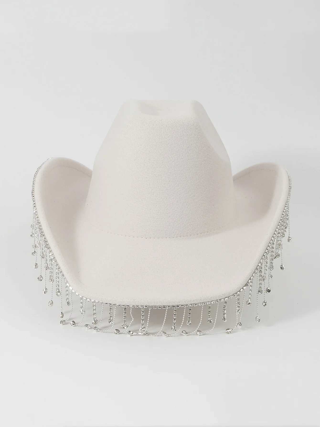 Cowboy hat wedding party hat with rhinestone edge mens Fedoras hat feather letter Accord party cowboy hat W241225