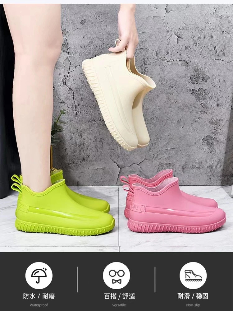 style rain boots for women fashionable outdoor non-slip fishing short-tube wear-resistant four-season work waterproof shoes 241226