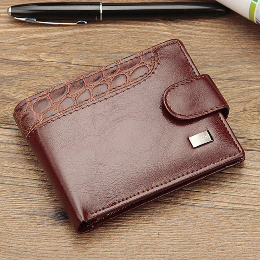 Men Wallets Patchwork PU Leather Short Male Purse with Coin Pocket Card Holder Two Fold Wallet Men Clutch Money Bag 241224