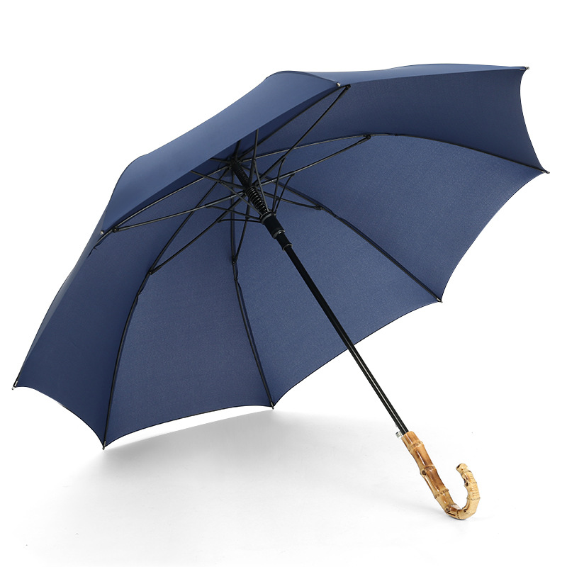 Stylish Extended Umbrella Featuring Natural Wooden Hilt Versatile Protection for Business Commute and Leisure Activities Throughout the Year