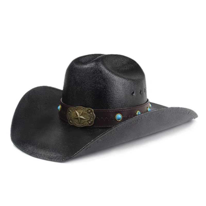 Cowboy hat Breathable Hanoven Hard Neutral Sun Hat Str Cowboy Hat Wide Brimmed Cowboy Hat Sombrero Vaquero W241225
