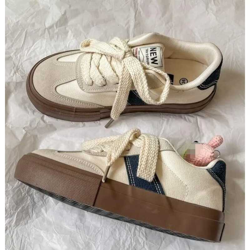 White womens sports shoes leather slider womens vulcanized shoes canvas round toe casual womens sports platform shoes Zapatos MUJI M241225