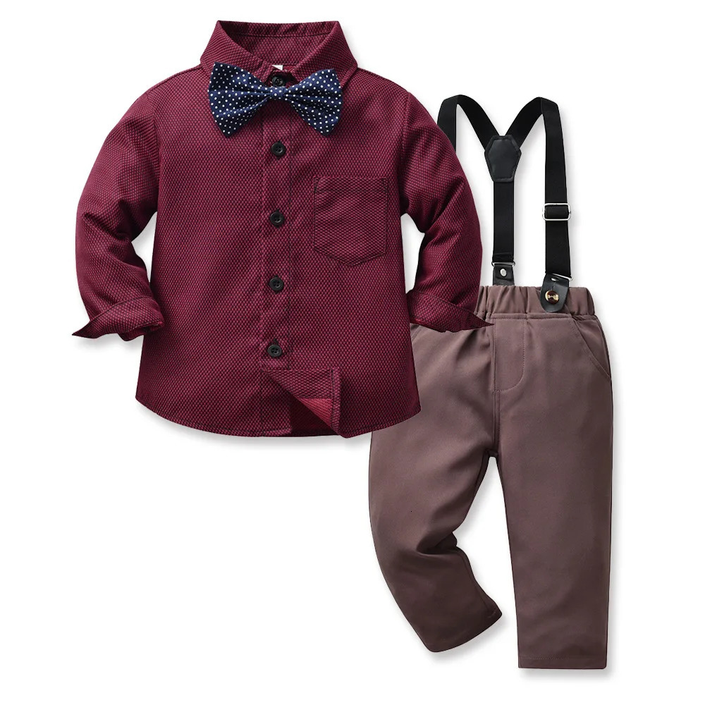 Baby Boys Party Dress Suit Cotton Long Sleeve With Shirt Suspenders Pants 2PCS Outfits Kids Gentleman Clothes Sets 241225
