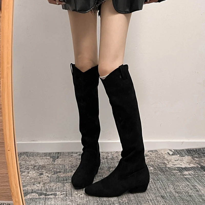 2025 Suede Women Knee High Boots Fashion Slip On Flats Shoes Ladies Concise Slim Long Botas De Mujer 241226