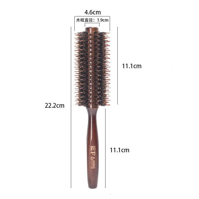 Natural Boar Bristle Hair Curling Comb Straight Twill Rolling Brush Round Barrel Blowing Curling DIY Hairdressing Styling Tool 241225