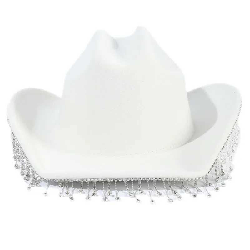 Girls Cowboy Hat Rhine Stone Tassel Sparkling Cowboy Hat Black and White Wholesale W241225