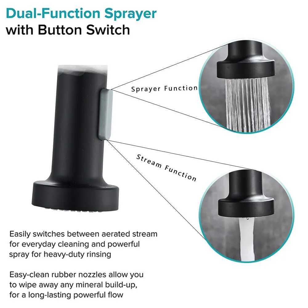 Matte black Pl kitchen faucet Chre dual-mode nozzle hot and cold water mixer crane faucet brass spring kitchen sink faucet Y241226