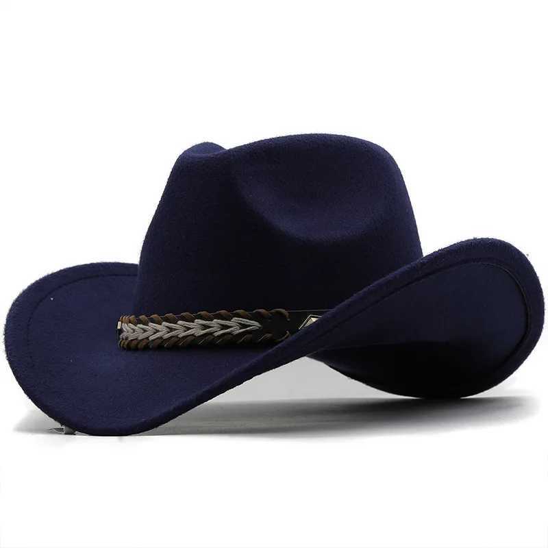 Belt style Western cowboy hat womens retro wide Brim Felt C hot pink cowboy hat outdoor unisex parent-child sun hat W241225