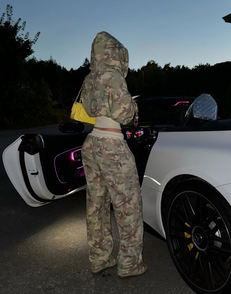 Womens 2-piece tailored camouflage hoodie sweatpants Casual long-sleeved zipper jacket Hip Hop Sweatshirt Sports Y2K sweatwear 241225
