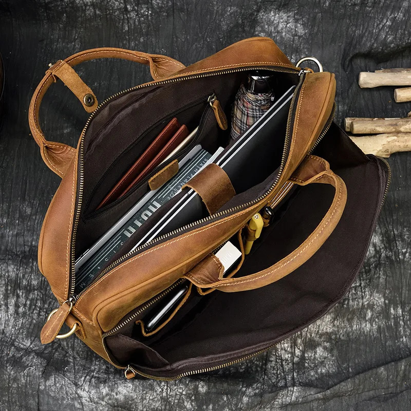 Luufan Crazy Horse Leather Briefcase For Man Cowhide Business Handbag Cow Leather 15.6 Laptop Portfolio Shoulder Messenger Bag 241225