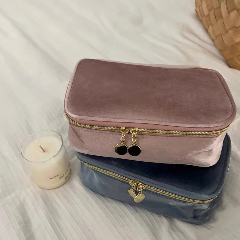 Velvet Cosmetics Bag Top Handle Travel Large Capacity Brushes Suede Makeup Vanity Case 241226