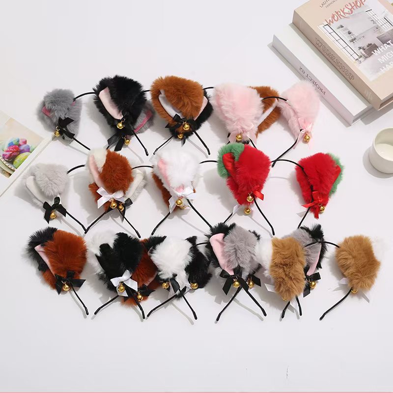 Cute Furry Cat Ear Hair Band with Bow and Tails for Photography