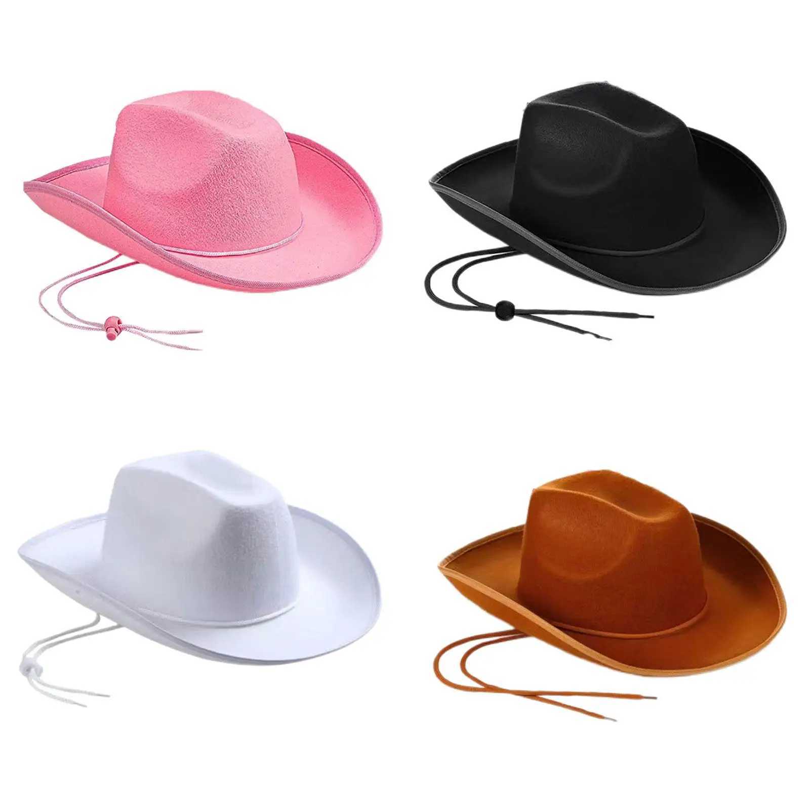 Retro Western Womens Cowboy Hat Pink Wide Striped Cowboy Hat Felt Rope Rider Cowboy Hat Disco Costume Party Accessories W241225