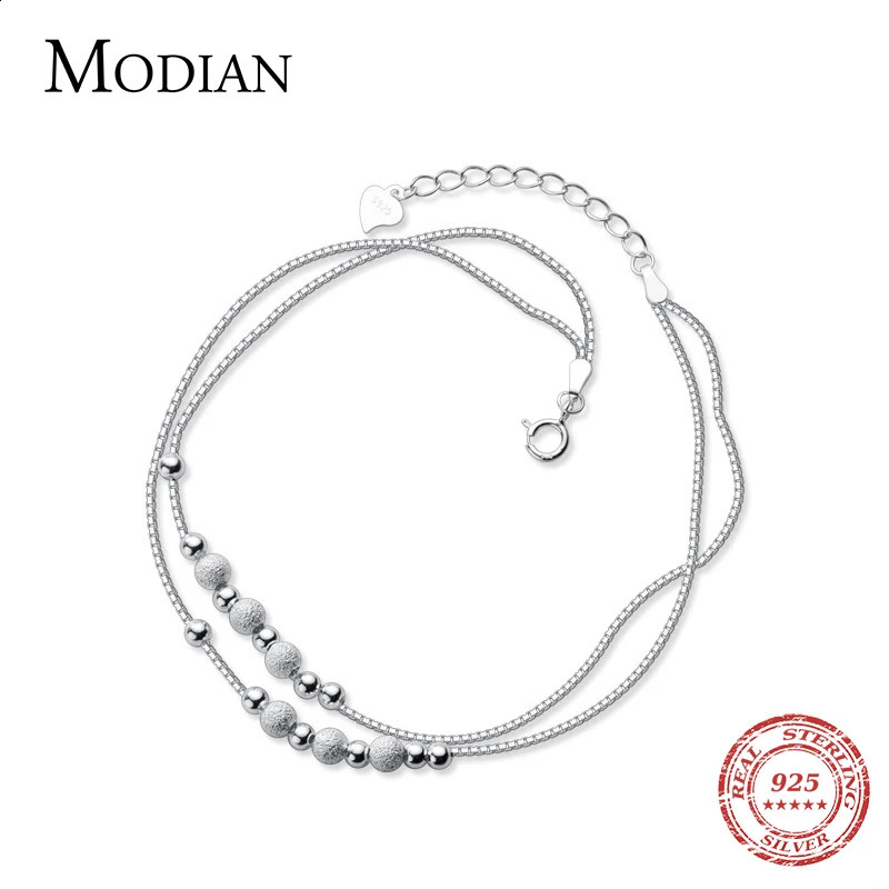 Modian Sterling Silver 925 Rose Gold Color Frosted Ball Light Beads Anklet for Women Snake Bone Chain Korea Style Fine Jewelry 241226