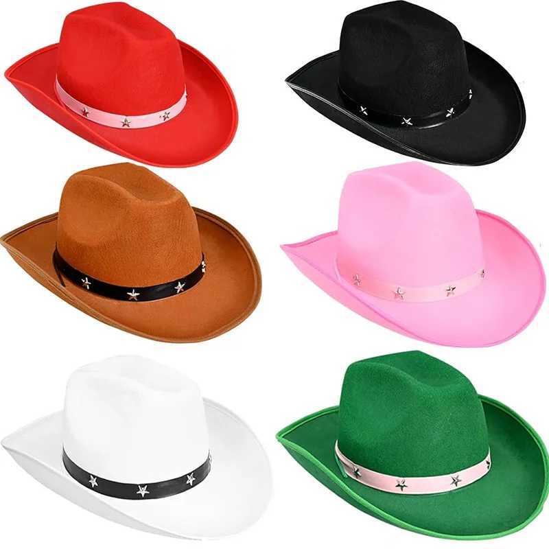 Retro Western Cowboy Hat Star Rivet Black Wool Jazz Hat Mens Ethnic Style Felt Jazz Hat Fedora Hat Hombre Cs W241225