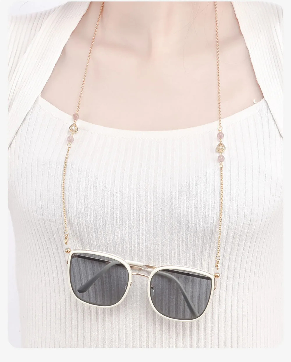 Womens Stainless Steel Eyeglass Holders Chains Pear Beads Sunglasses Necklace for Women-Stylish Eyeglass Hanging Necklace 241226