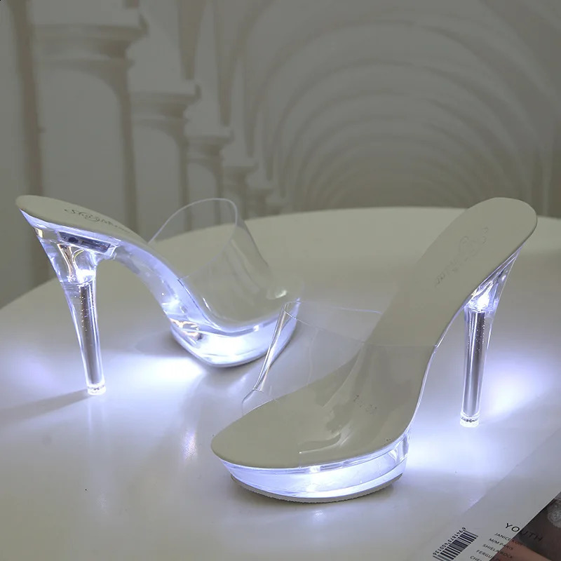 Womens Led Illuminated Sandals Clear Heel 13CM LUMINOUS SLIPPERS LFD1099 241225