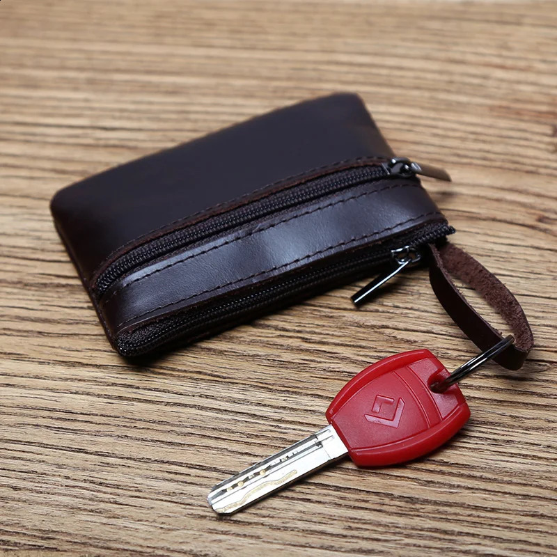 Genuine Leather Mini Coin Purse for MenTop Layer Cowhide Wallet Women Zipper Vintage Card Bag Short Lady Wallet Key Case NZPJ 241224
