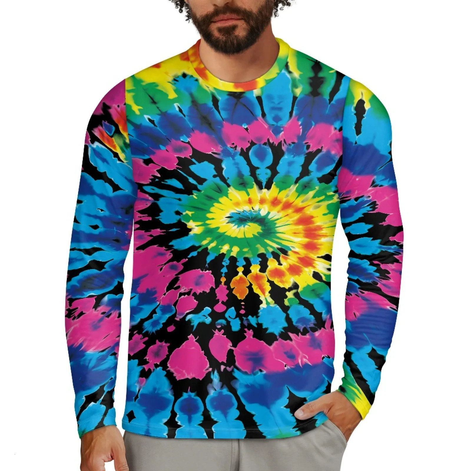 Colorful Tie Dye 3D Print TShirts Men Women Round Neck Long Sleeve T Shirt Streetwear Harajuku Pullovers Tees Tops Kid Clothing 241220